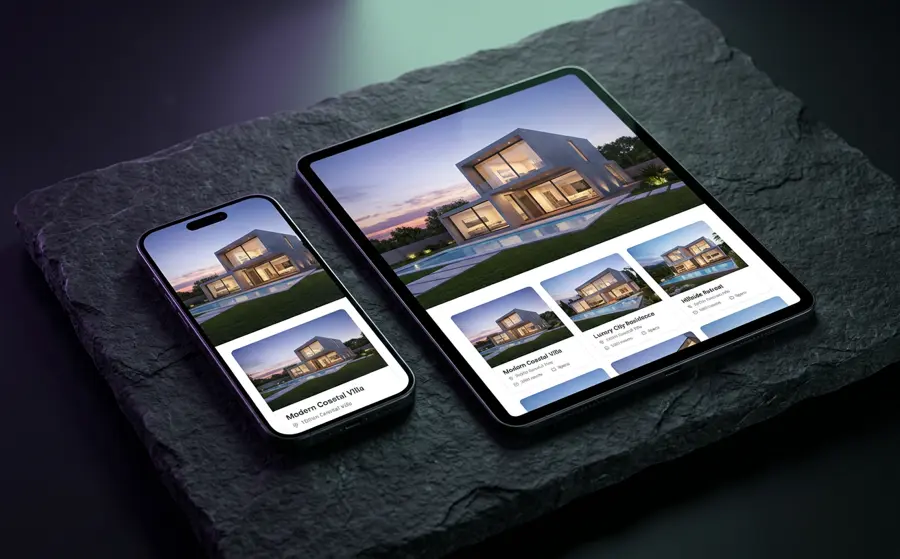 A real estate agency website concept on a tablet and phone