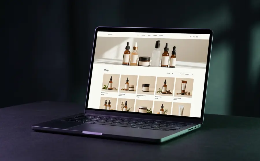 A skincare e-commerce website concept on a laptop